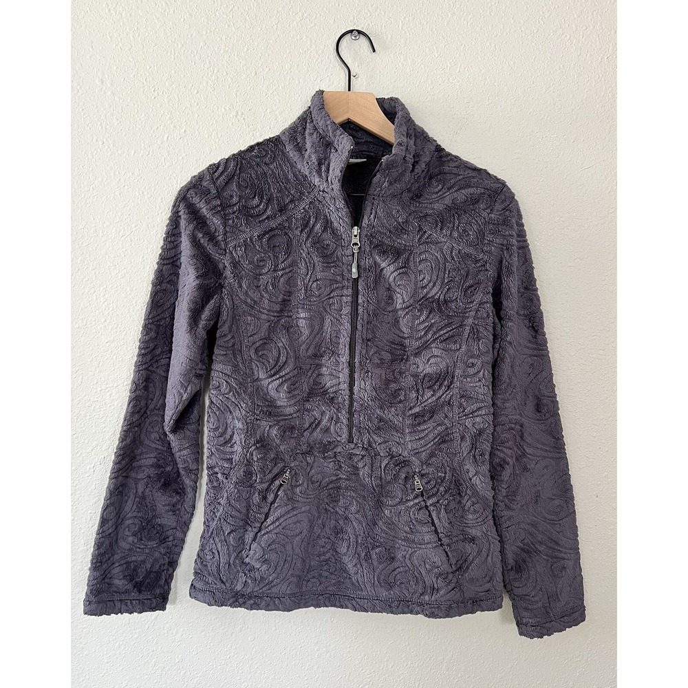 Athleta Plush Fuzzy Scrollwork Textured Half Zip Gray Jacket Athleisure Small